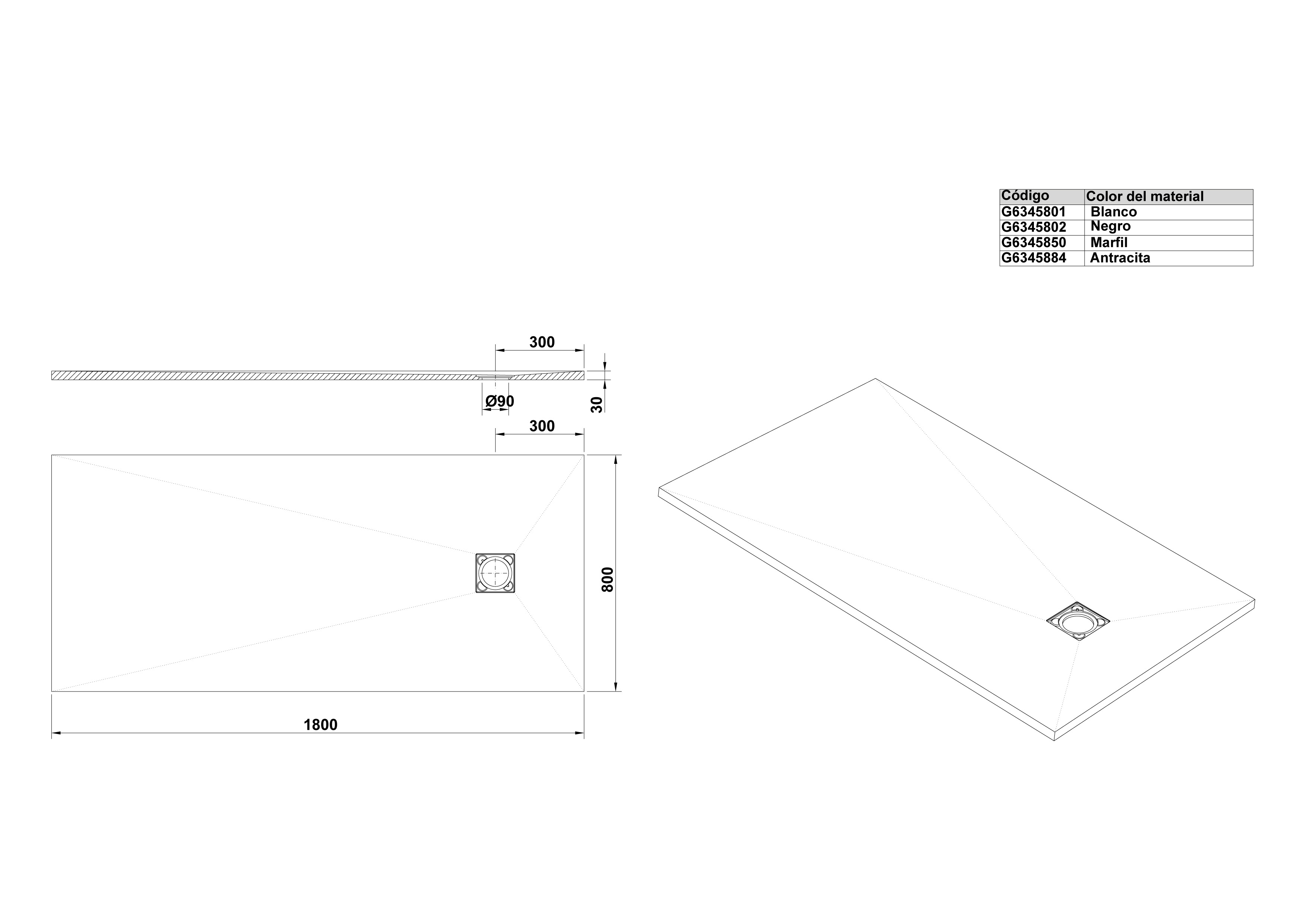 Rectangular shower tray 180x80