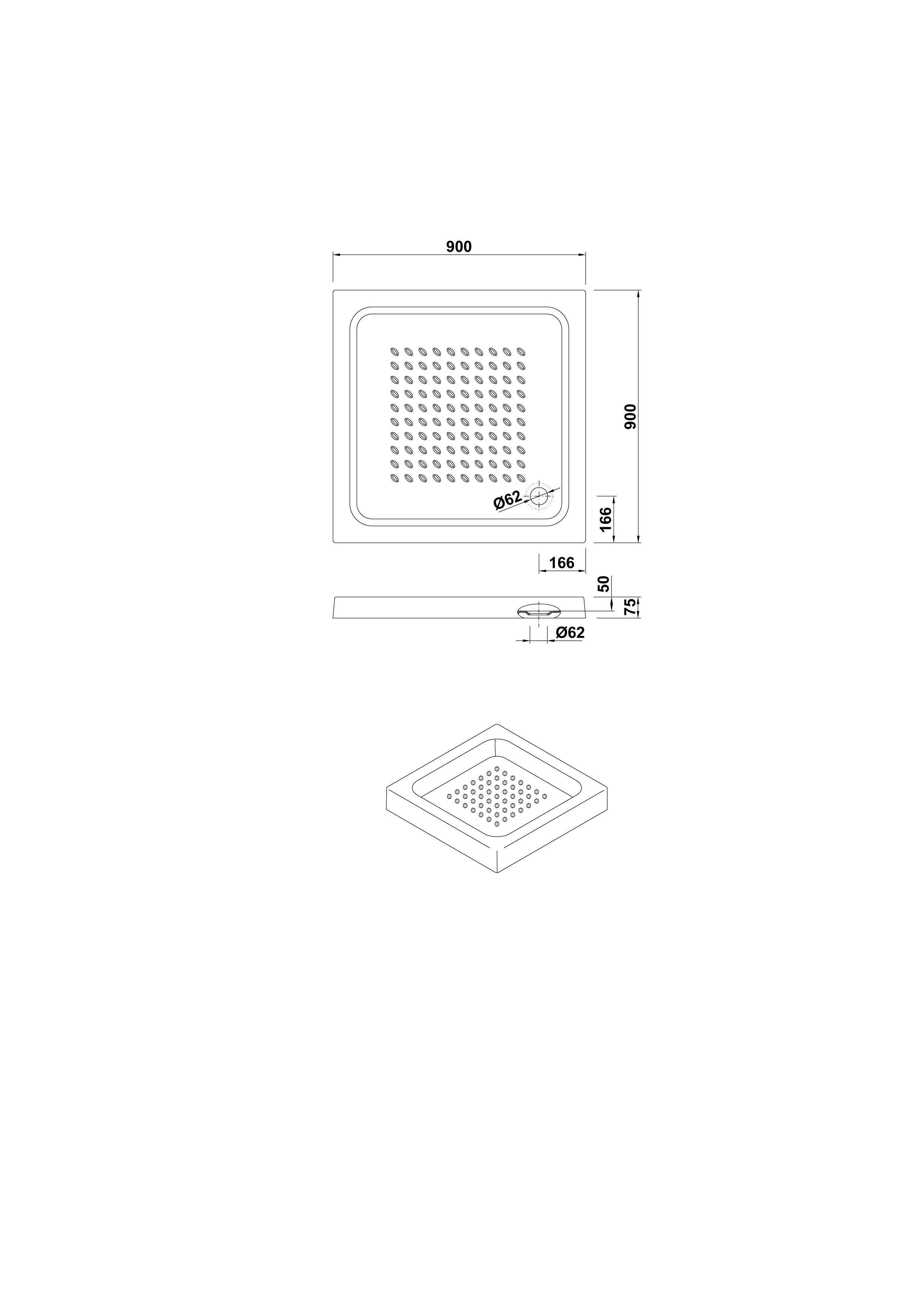 Square shower tray 90x90